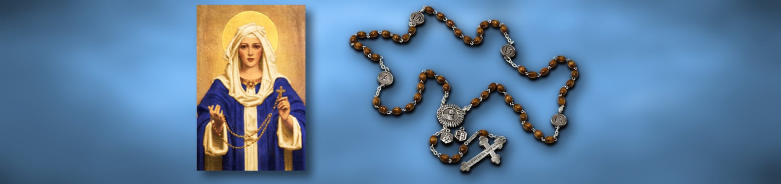 Mary offering a rosary and another image of a rosary