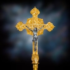 Gold Crucifix dark blue background